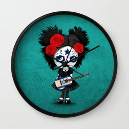 Day of the Dead Girl Playing Israeli Flag Guitar Wall Clock