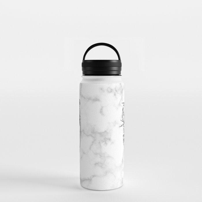 Woman with Flowers Marble Abstract Line Art Water Bottle