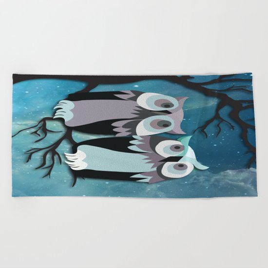 Owls In Moonlight Beach Towel
