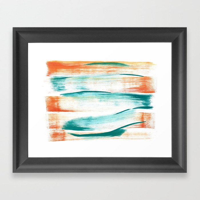Teal and Orange Brush Strokes Framed Art Print