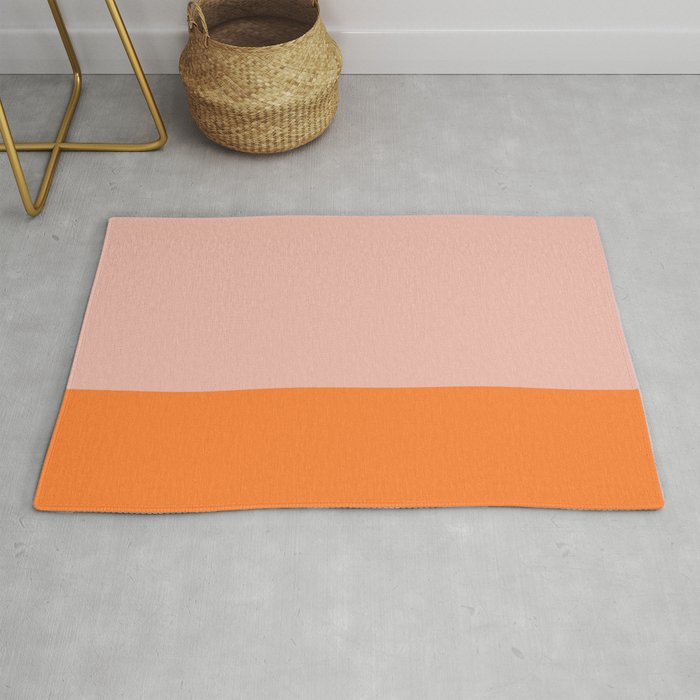 Blush Pink and Orange Banded Solid Minimalist Color Block Pattern Rug