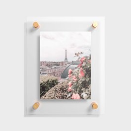 Paris France Eiffel Tower Pink Flowers Photography Floating Acrylic Print