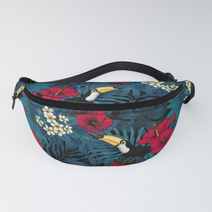 Toucans and tropical flora, green and red Fanny Pack