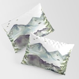 Mountain And Pine Trees Watercolor Pillow Sham