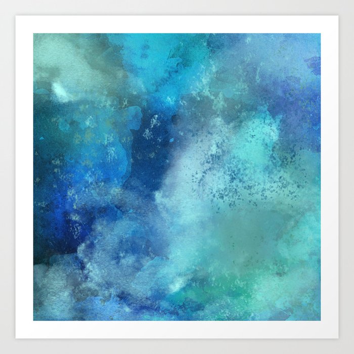 Abstract Navy Blue Teal Turquoise Watercolor Pattern Art Print By