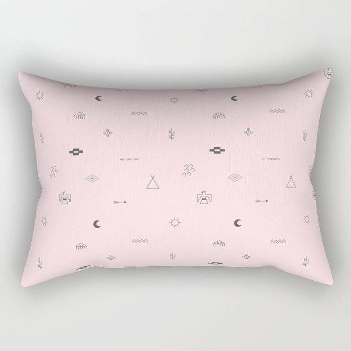 Southwestern Symbolic Pattern in Pale Pink & Charcoal Rectangular Pillow