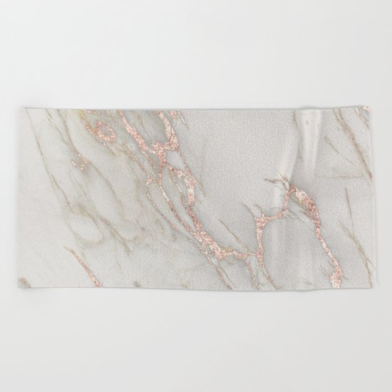 Marble Rose Gold Blush Pink Metallic by Nature Magick Beach Towel