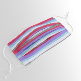 [ Thumbnail: Eye-catching Sky Blue, Lavender, Gray, Crimson, and Purple Colored Striped Pattern Face Mask ]