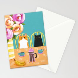 French Press Coffee Cats and Bananas Stationery Card