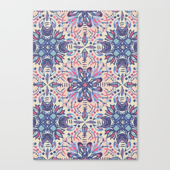 Protea Pattern in Blue, Cream & Coral Canvas Print