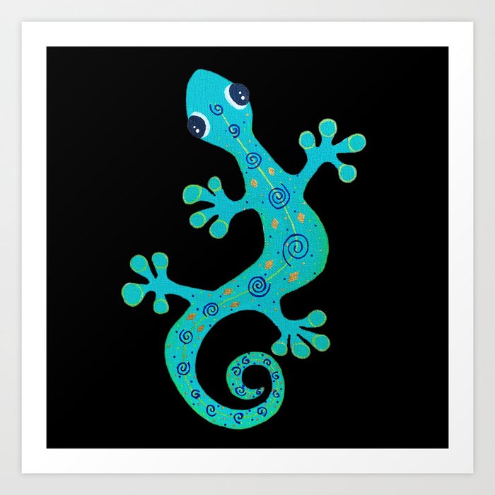 Teal Gecko ~ black background Art Print