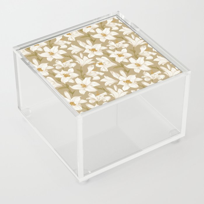 White Royal Lilies Floral Pattern Acrylic Box
