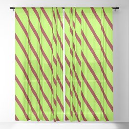 [ Thumbnail: Light Green and Maroon Colored Stripes/Lines Pattern Sheer Curtain ]