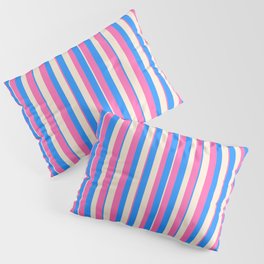 [ Thumbnail: Blue, Beige & Hot Pink Colored Pattern of Stripes Pillow Sham ]