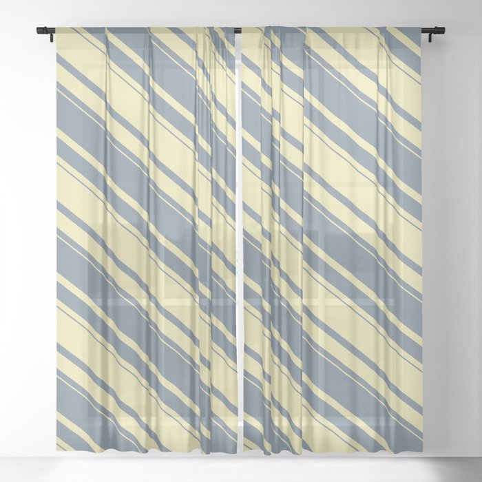 Slate Gray & Pale Goldenrod Colored Stripes Pattern Sheer Curtain