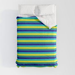 [ Thumbnail: Eyecatching Dark Cyan, Dark Blue, Dark Turquoise & Yellow Stripes/Lines Pattern Comforter ]