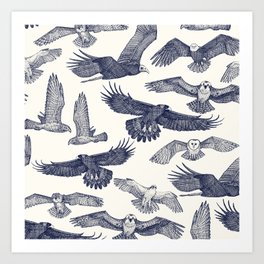 birds of prey blue Art Print