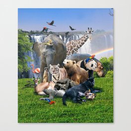 Animal Animals Rainbow Waterfall Group Scene Canvas Print