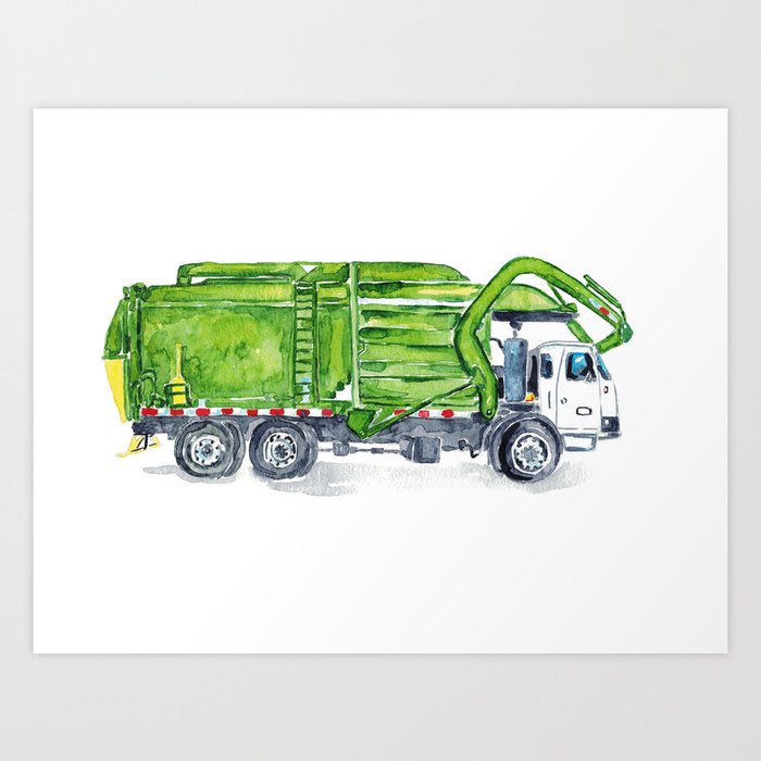 Garbage truck print Trash truck Art Print