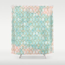 Luxury Aqua and Pink and Gold oriental pattern Shower Curtain