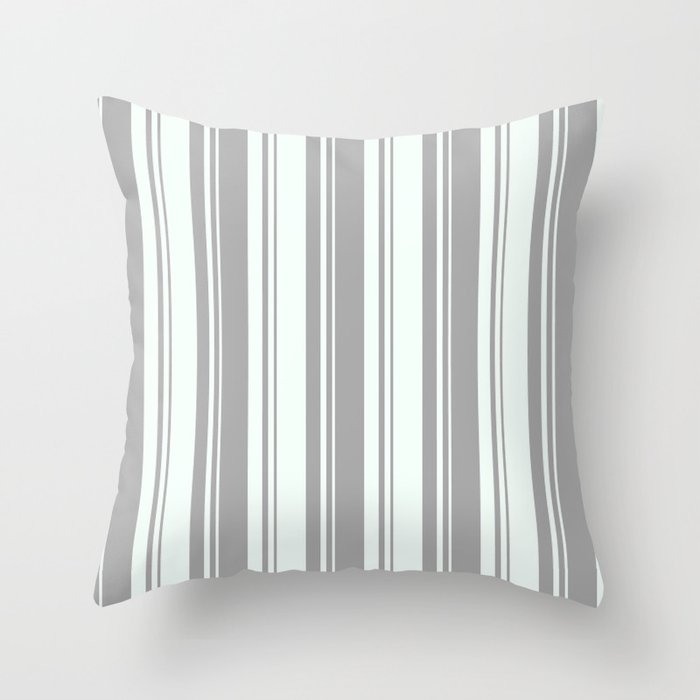 Dark Gray & Mint Cream Colored Lines Pattern Throw Pillow