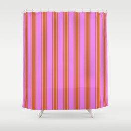 [ Thumbnail: Violet and Chocolate Colored Lines/Stripes Pattern Shower Curtain ]