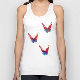 Three abstract red and blue butterflies with copper effect Unisex Tank Top