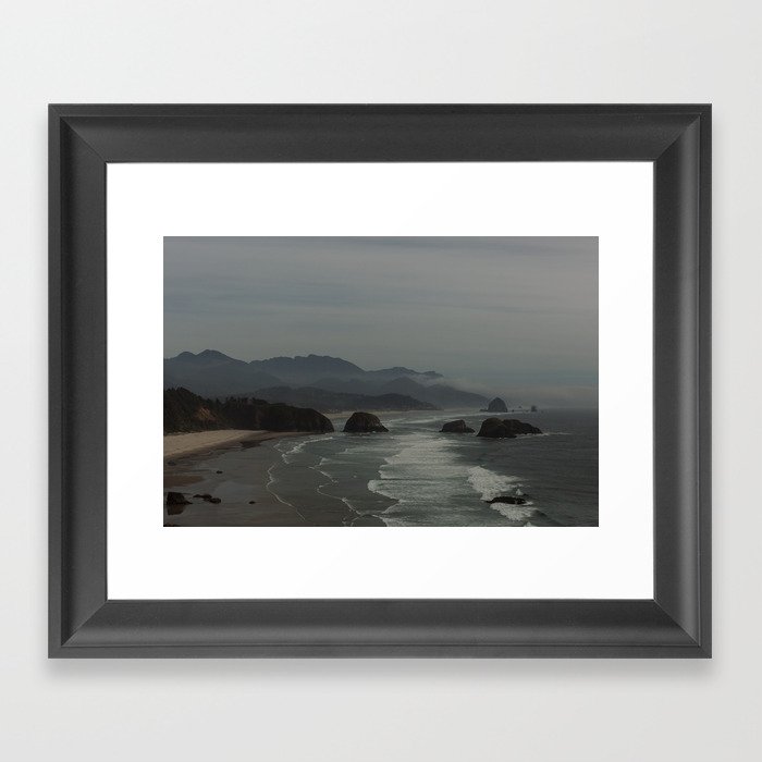 Cannon Beach Mountain Fog Framed Art Print