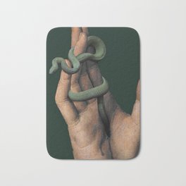 MAN OF SORROW (detail) - HANS MEMLING  Bath Mat | Wound, Witchcraft, Green, Scary, Snake, Hands, Snakes, Arthistory, Catholic, Witch 