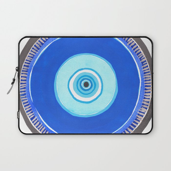 Blue and Silver Evil Eye Mandala Laptop Sleeve