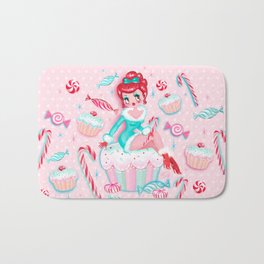 Christmas Cupcakes and Candy Cutie Bath Mat | Girly, Holiday, Vintageinspired, Cutechristmas, Redheads, Digital, Kitschy, Cupcakes, Retro, Candycanes 