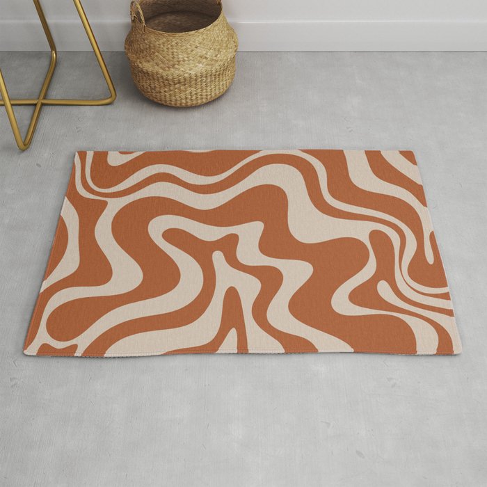 Liquid Swirl Retro Abstract Pattern in Clay and Putty Earth Tones Rug