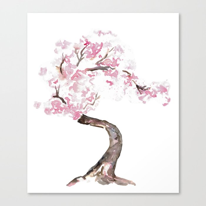Cherry tree blossom flowers Watercolor Painting Canvas Print