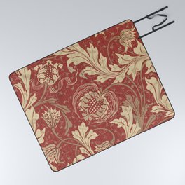 Walter Crane Teazle Rust Red Art Nouveau Floral Picnic Blanket