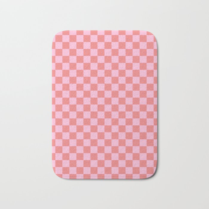 Cotton Candy Pink and Coral Pink Checkerboard Bath Mat