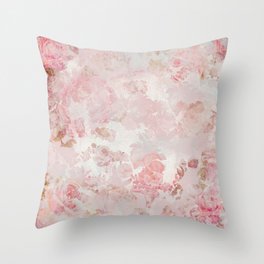 Vintage Floral Rose Roses painterly pattern in pink Throw Pillow