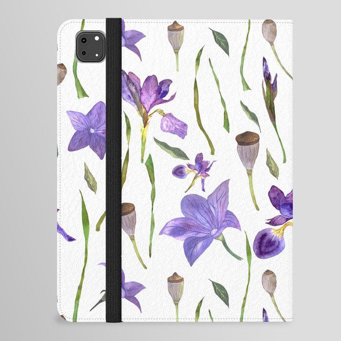 purple iris watercolor pattern iPad Folio Case