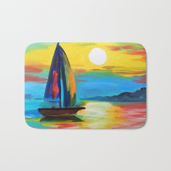 Sailboat at dawn Bath Mat