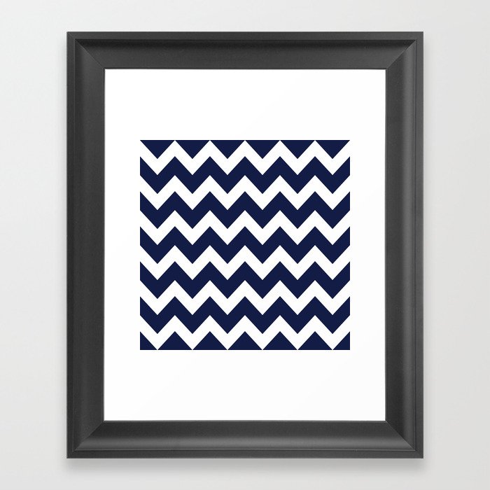 Navy Blue Chevron Zigzag Minimal Line Drawing Framed Art Print