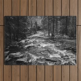 River in the Forest Black and White Outdoor Rug