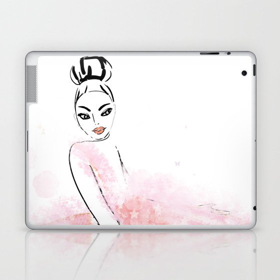 big pink blush fashion dress with flowers Laptop & iPad Skin