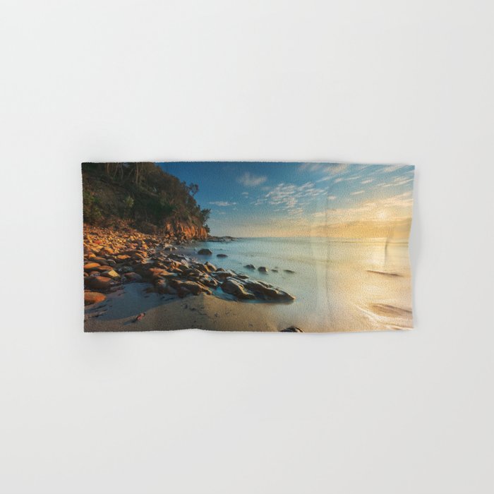 Cala Violina beach at sunset. Tuscany Hand & Bath Towel