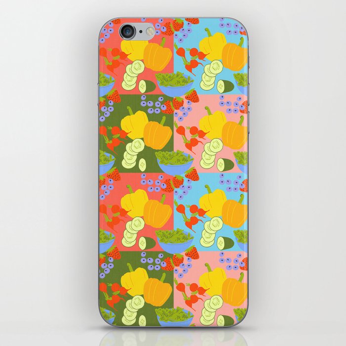 Mid-Century Modern Mixed Summer Fruits and Vegetables iPhone Skin