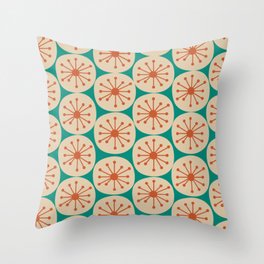 Atomic Dots Retro Midcentury Modern Pattern in Mid Mod Orange, Beige, and Turquoise Teal Throw Pillow