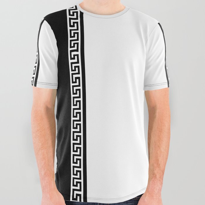 Greek Key 2 - White and Black All Over Graphic Tee