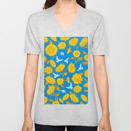 Sunflowers floral. For Ukraine. V Neck T Shirt