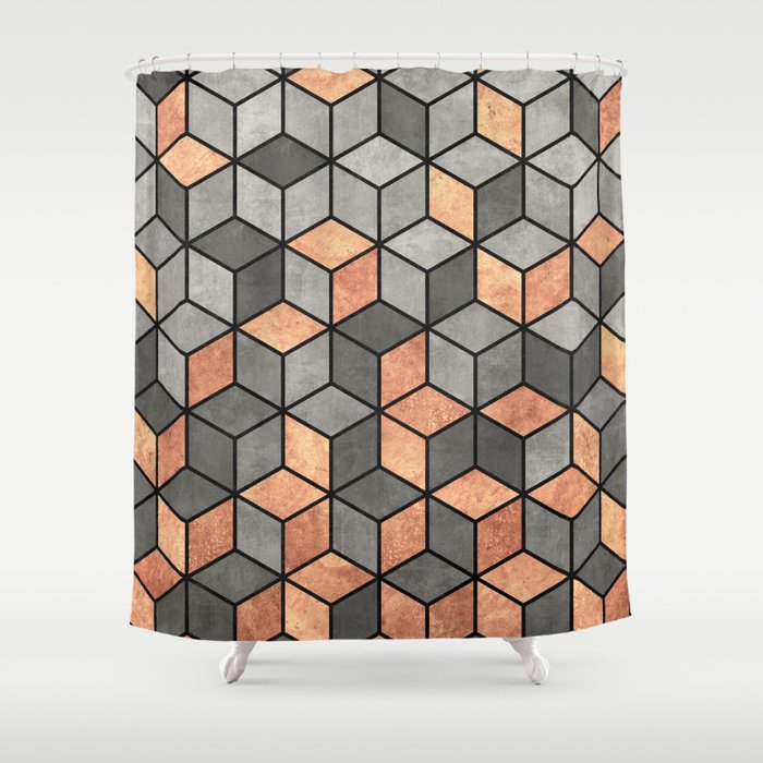 Concrete and Copper Cubes Shower Curtain