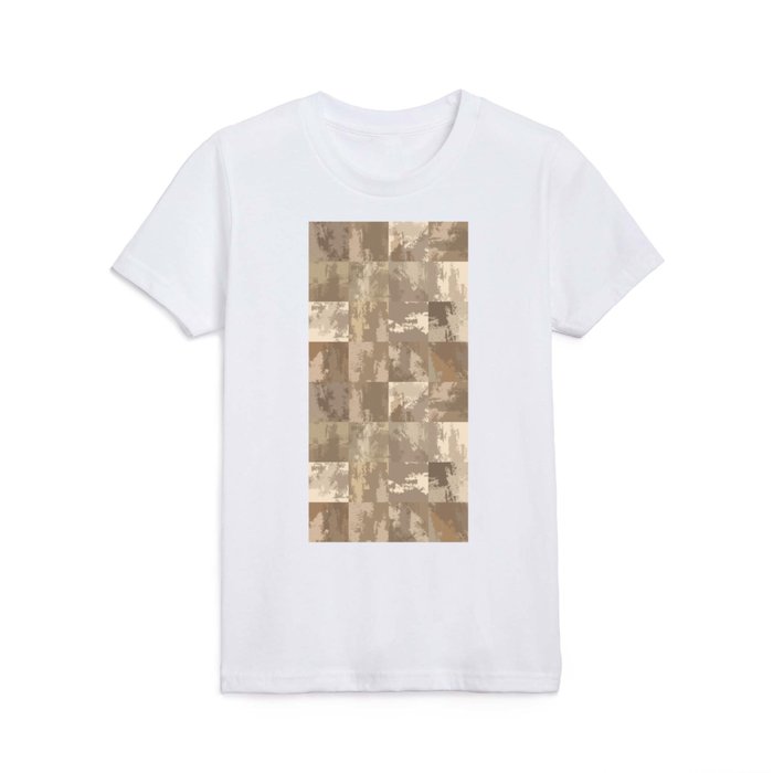 Watercolor Abstract Squares Beige Brown Checkerboard Kids T Shirt