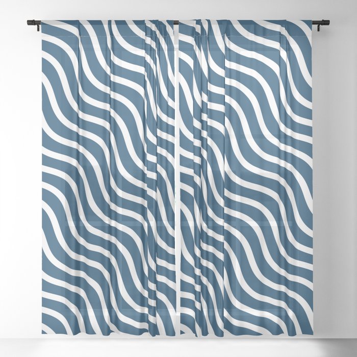 Wave lines - Shaded Blue Solid Sheer Curtain