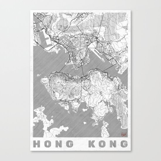 Hong Kong Map Line Canvas Print